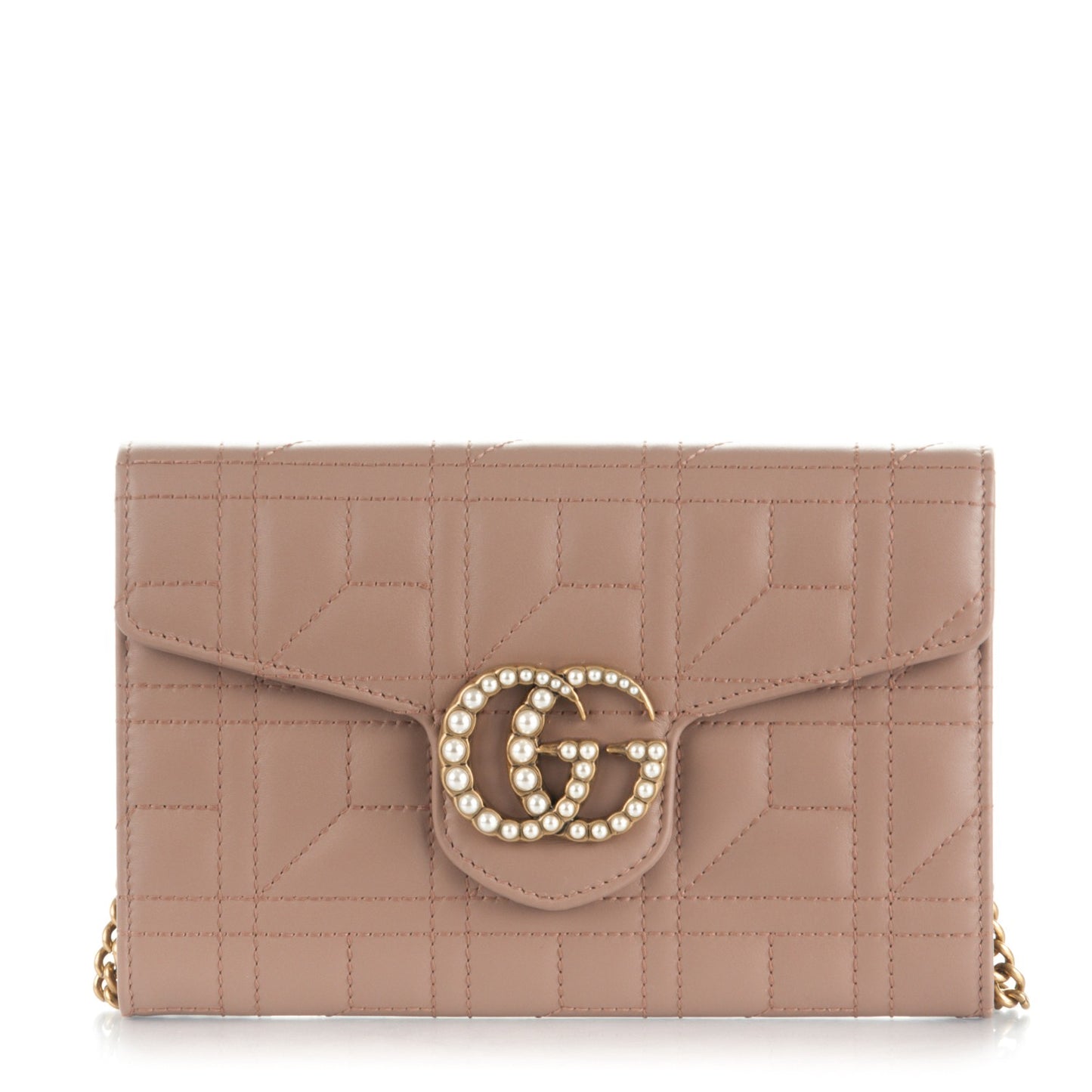 Calfskin Matelasse Mini Pearly GG Marmont Chain Wallet Porcelain Rose
