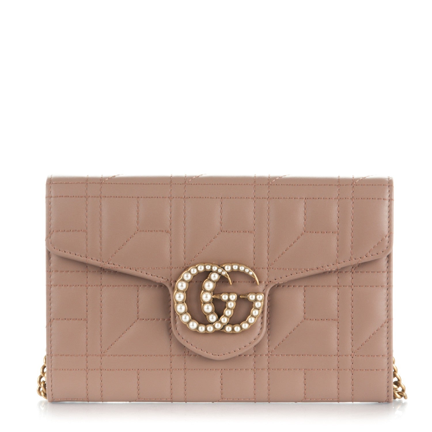 Gucci Calfskin Matelasse Mini Pearly GG Marmont Chain Wallet Porcelain Rose 1 of 7
