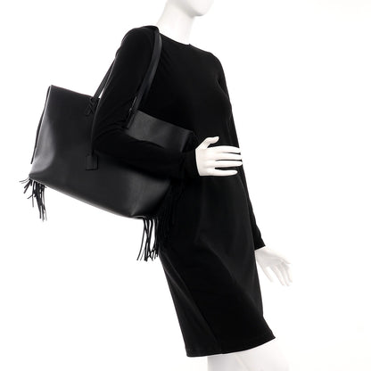 Saint Laurent Calfskin Large Fringe Shopping Tote Black 2 of 9