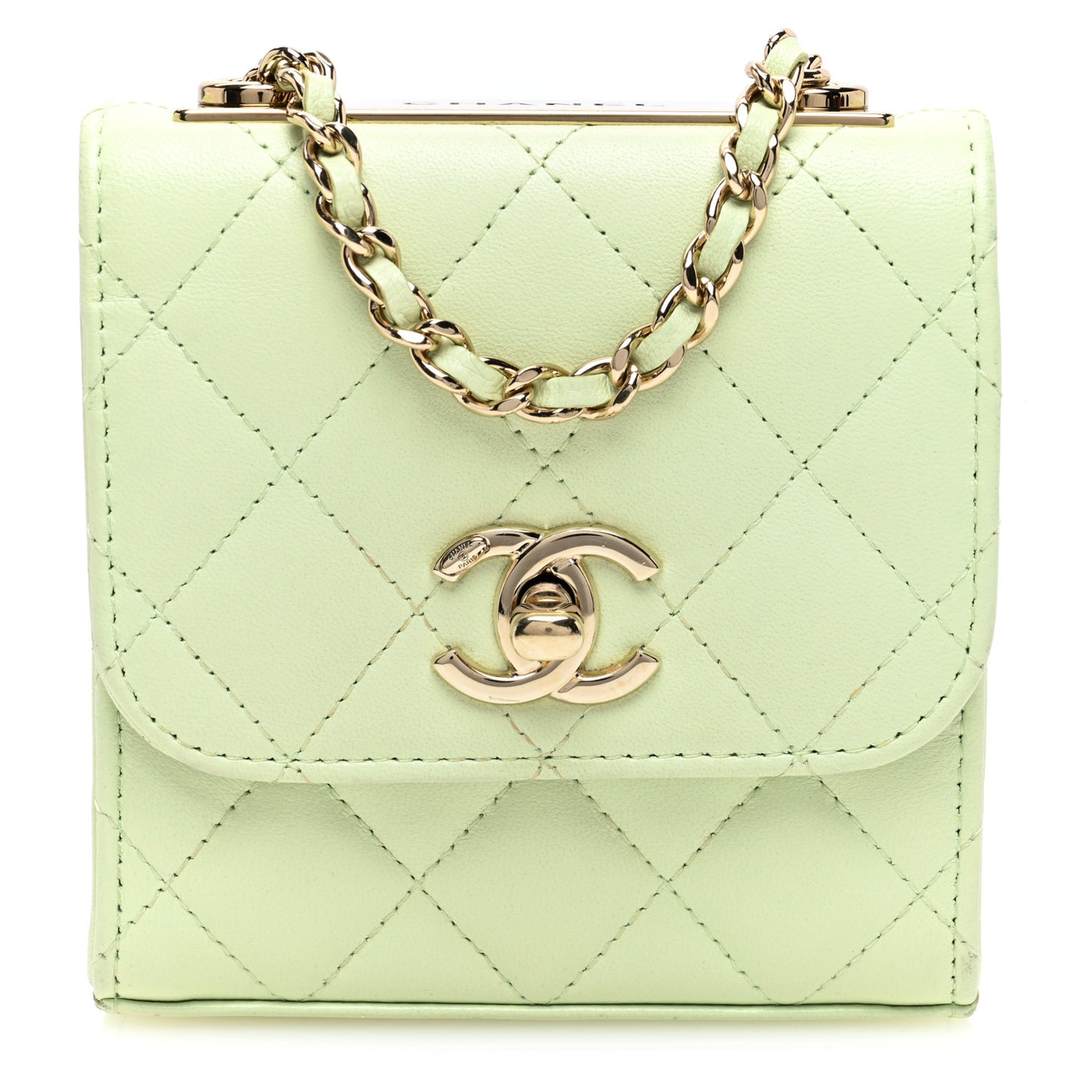 Lambskin Quilted Mini Trendy CC Chain Wallet Sea Green