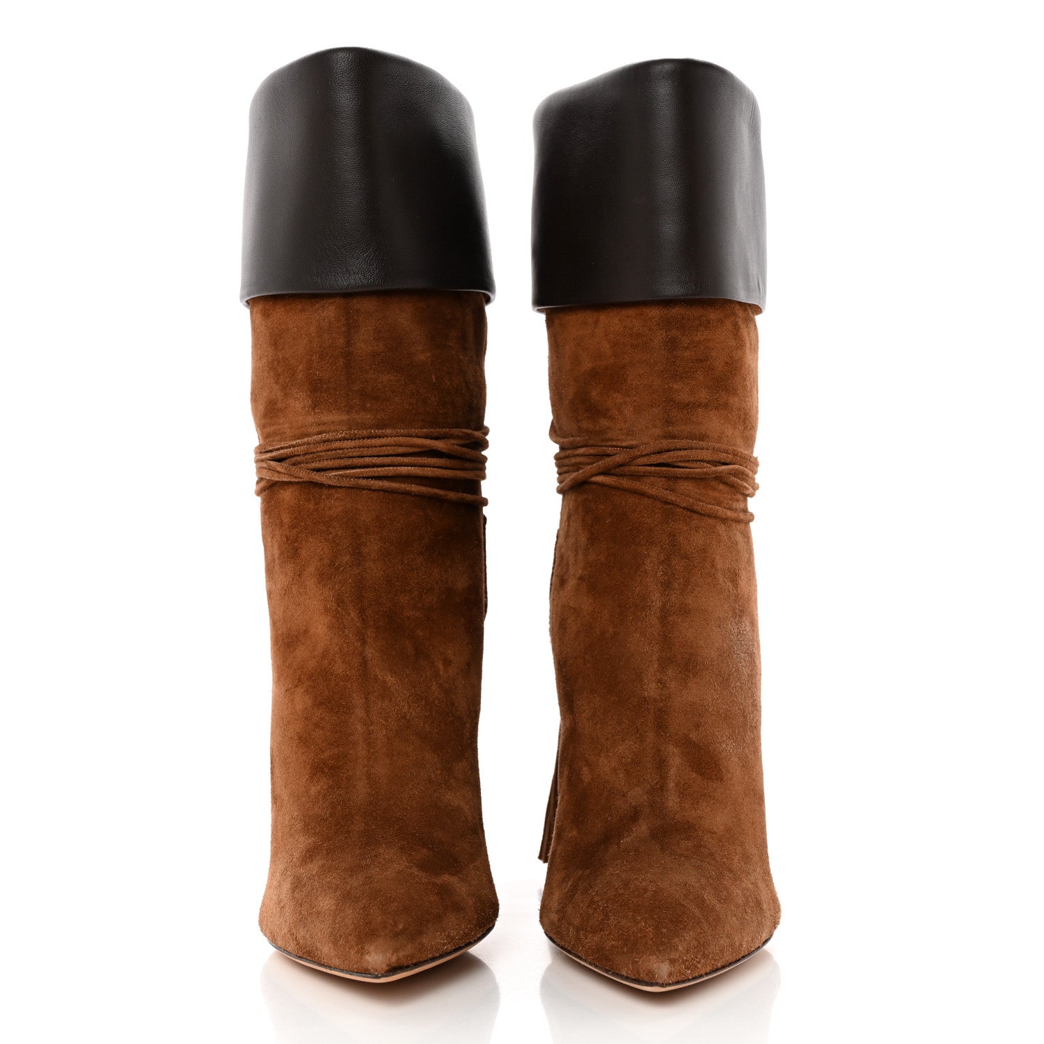 Saint Laurent Suede Tanger Tassel Ankle Boots 37 Brown 2 of 10