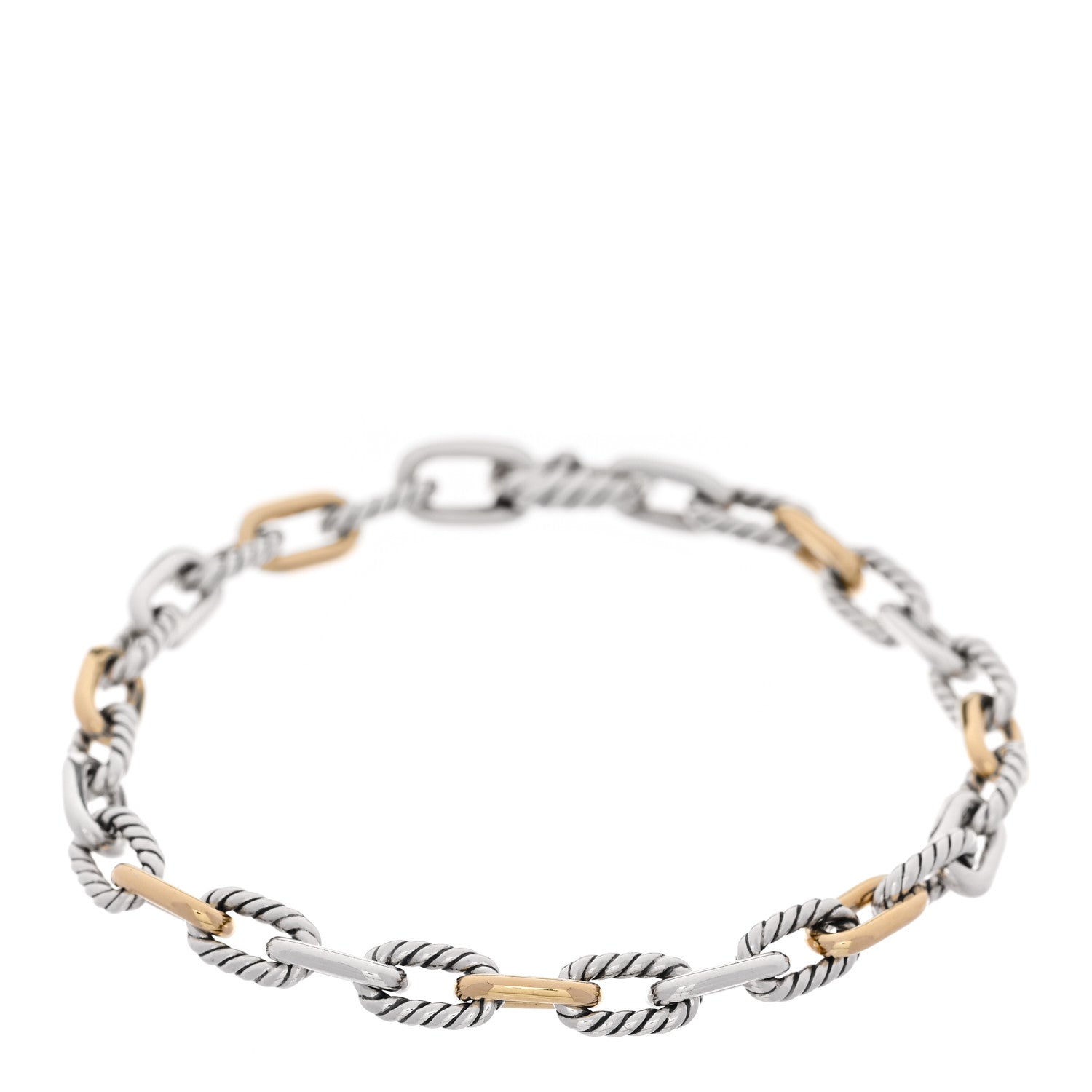 David Yurman Sterling Silver 18K Yellow Gold 5.5mm DY Madison Link Chain Bracelet 1 of 5
