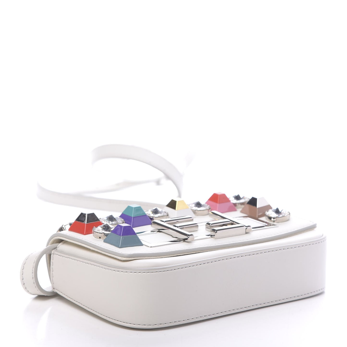 Vitello Dolce Calf Hair Studded Mini 3Baguette Shoulder Bag White