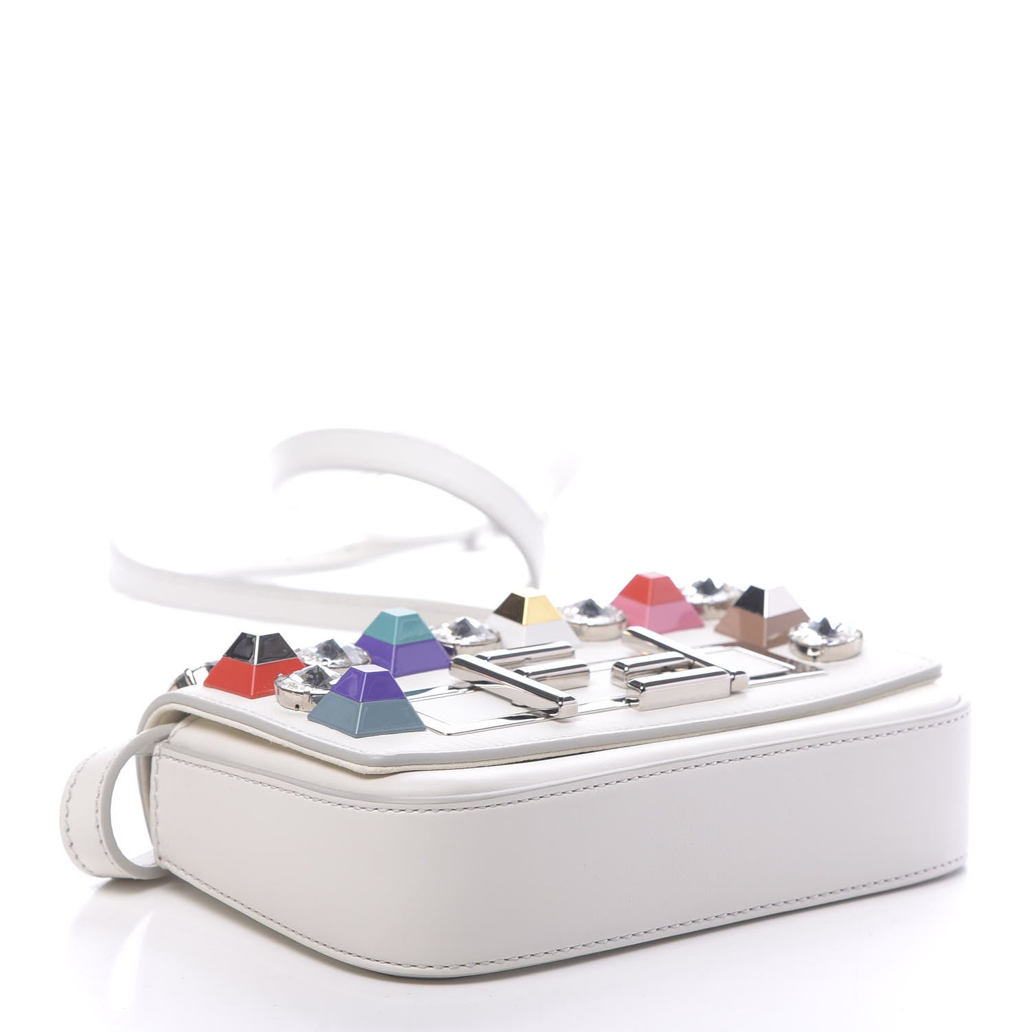 Fendi Vitello Dolce Calf Hair Studded Mini 3Baguette Shoulder Bag White 4 of 10