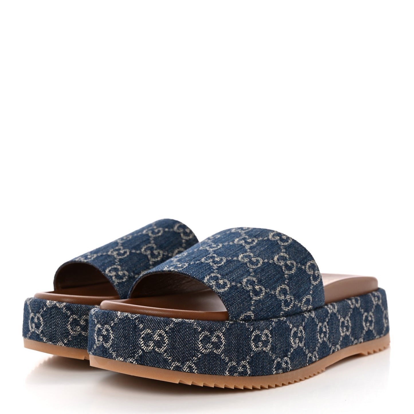 New Denim GG Monogram Angelina Platform 55mm Slide Sandals 42 Blue Tea