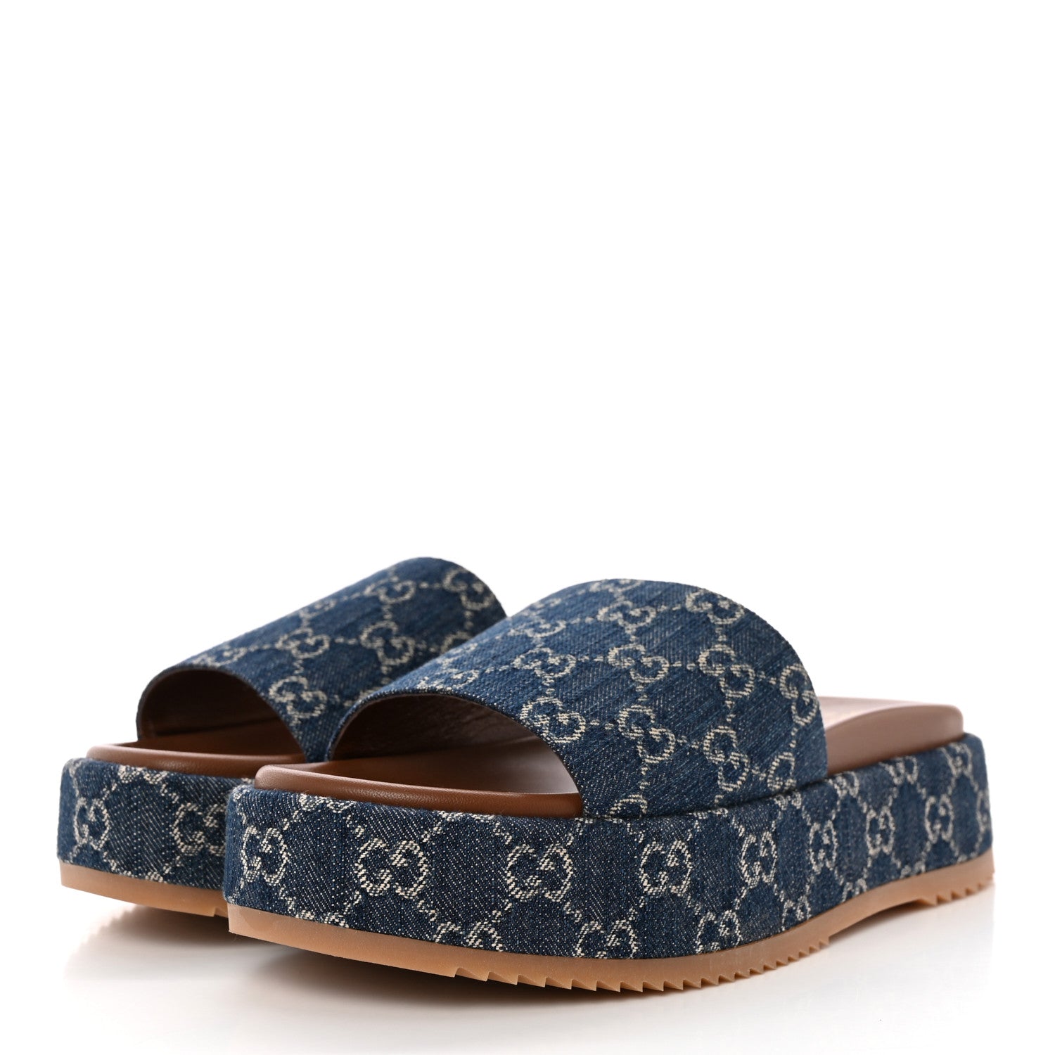 Gucci New Denim GG Monogram Angelina Platform 55mm Slide Sandals 42 Blue Tea 3 of 8
