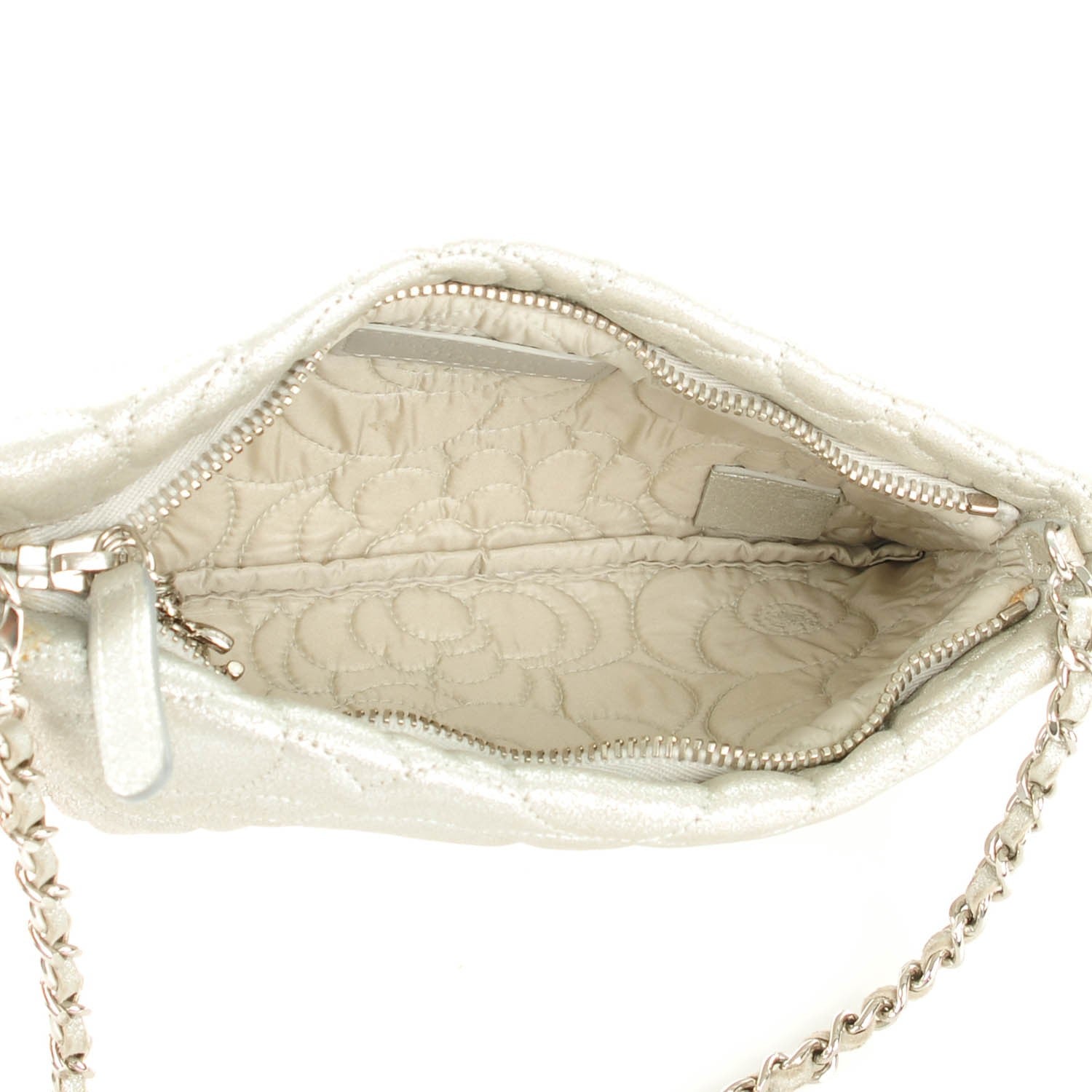 Chanel Metallic Goatskin Camellia Stitched Shoulder Bag Silver 6 of 8