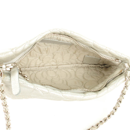 Chanel Metallic Goatskin Camellia Stitched Shoulder Bag Silver 6 of 8