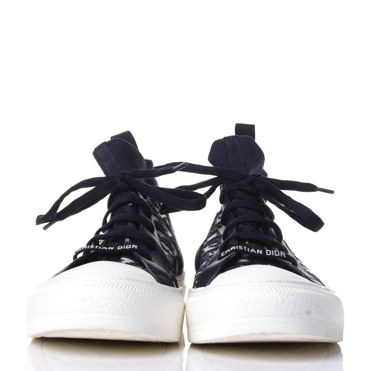 Technical Knit Calfskin Oblique Womens Walk'n Dior Mid Top Sneakers 40 Deep Blue