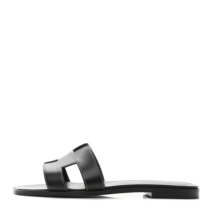 Hermes Box Calfskin Oran Sandals 38 Black 1 of 9