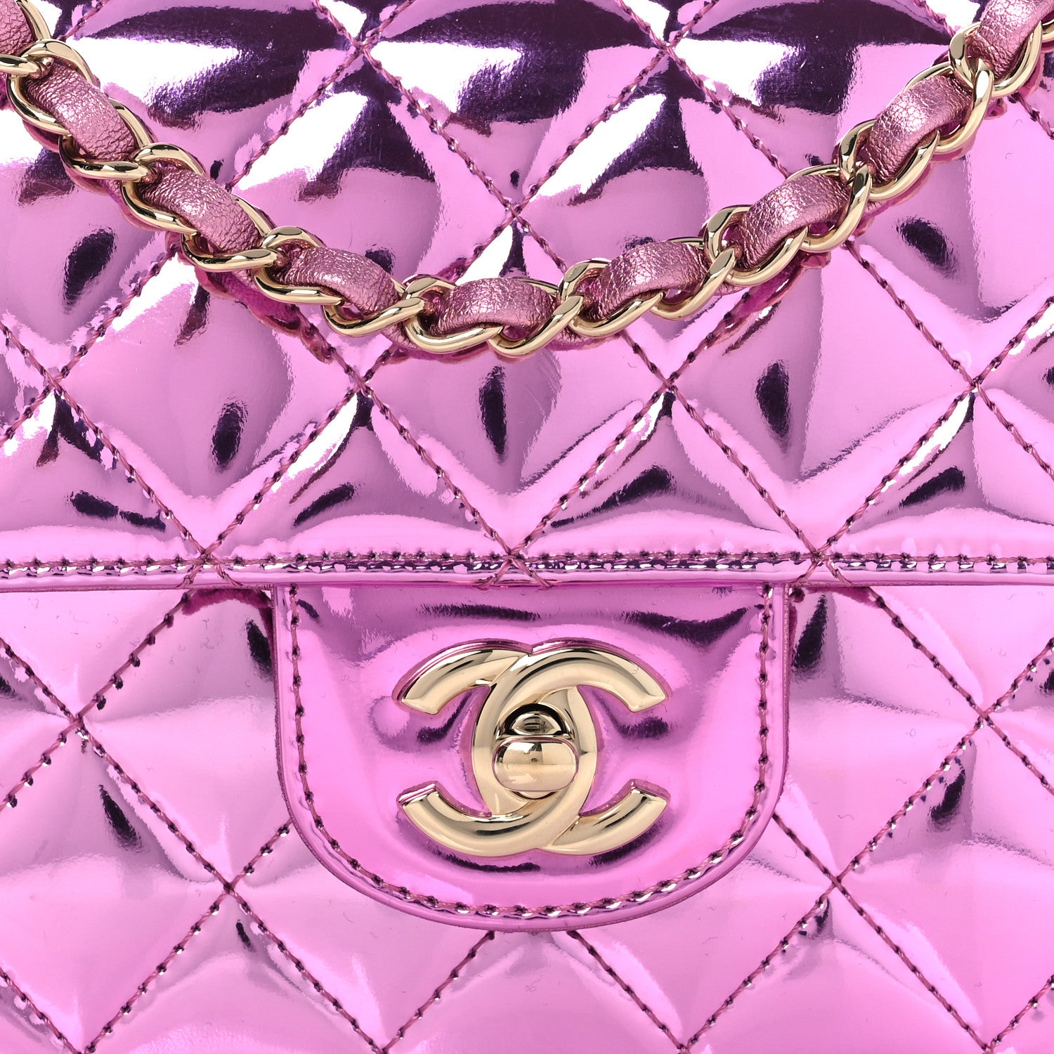 Chanel Mirror Calfskin Metallic Lambskin Quilted Hollywood Boulevard Mini Flap With Star Coin Purse Pink 10 of 14