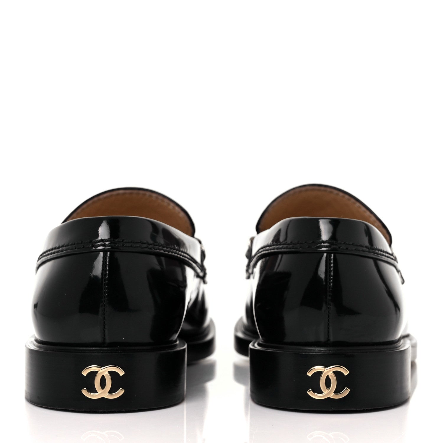 Chanel Shiny Calfskin Logo Loafers 38.5 Black 5 of 10