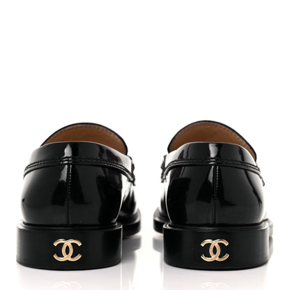 Chanel Shiny Calfskin Logo Loafers 38.5 Black 5 of 10