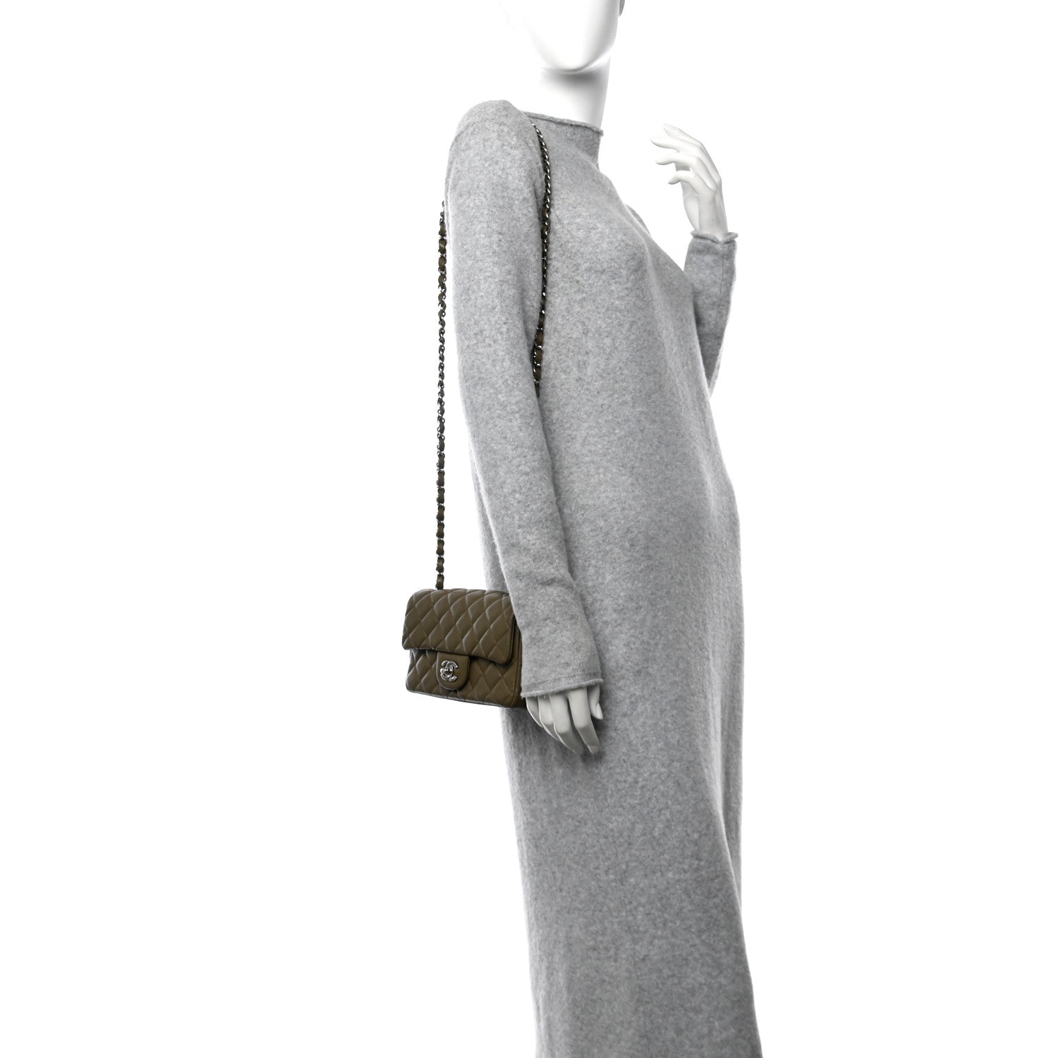 Chanel Caviar Quilted Mini Rectangular Flap Khaki 2 of 10