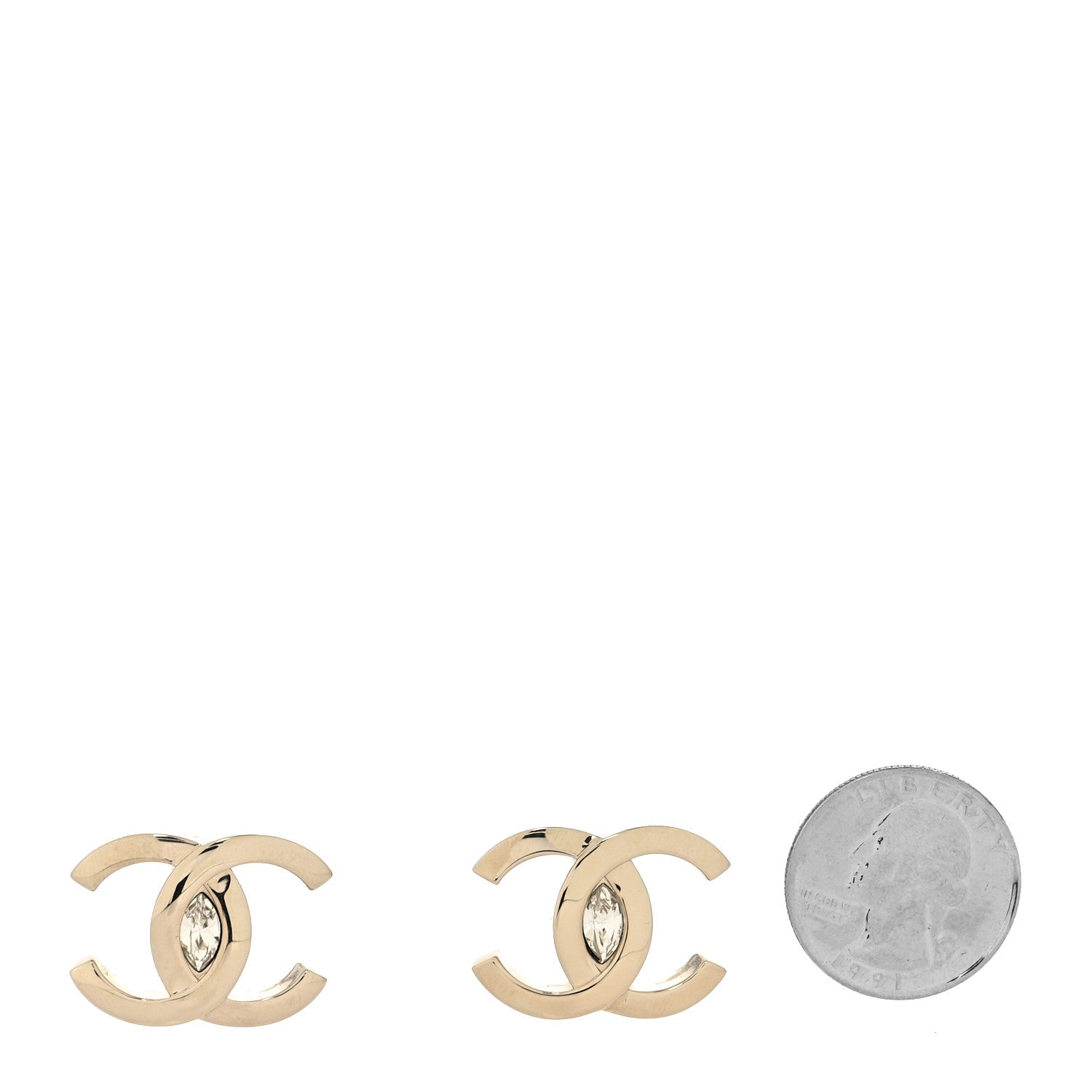 Chanel Crystal CC Large Stud Earrings Gold 2 of 4