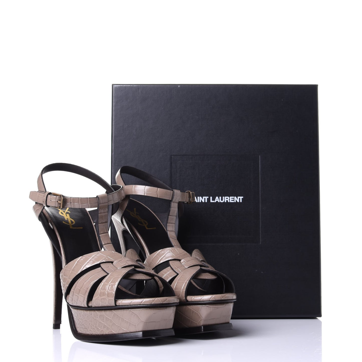 Calfskin Embossed Crocodile Tribute 105 Platform Sandals 40 Dusty Grey