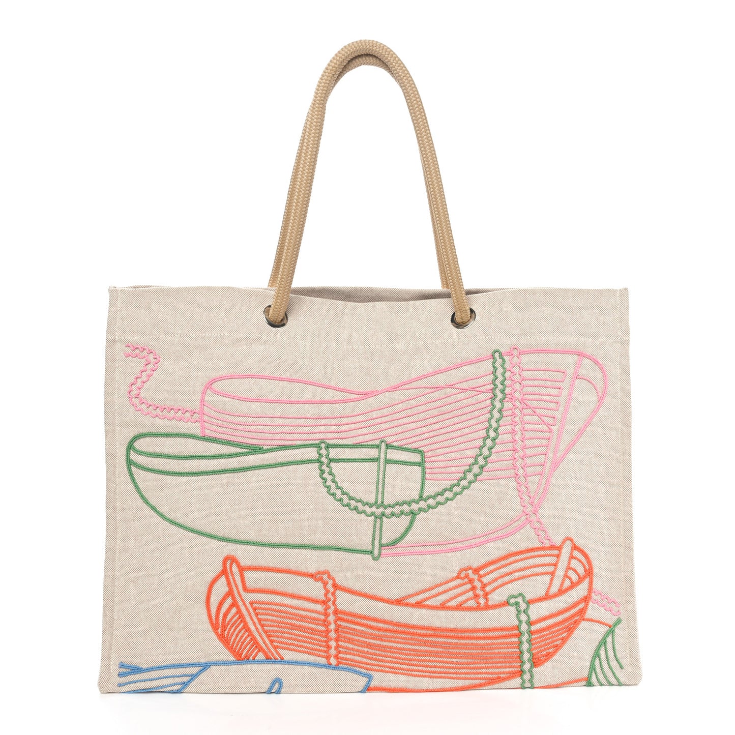 H Canvas Embroidered Thalassa Beach Bag Multicolor