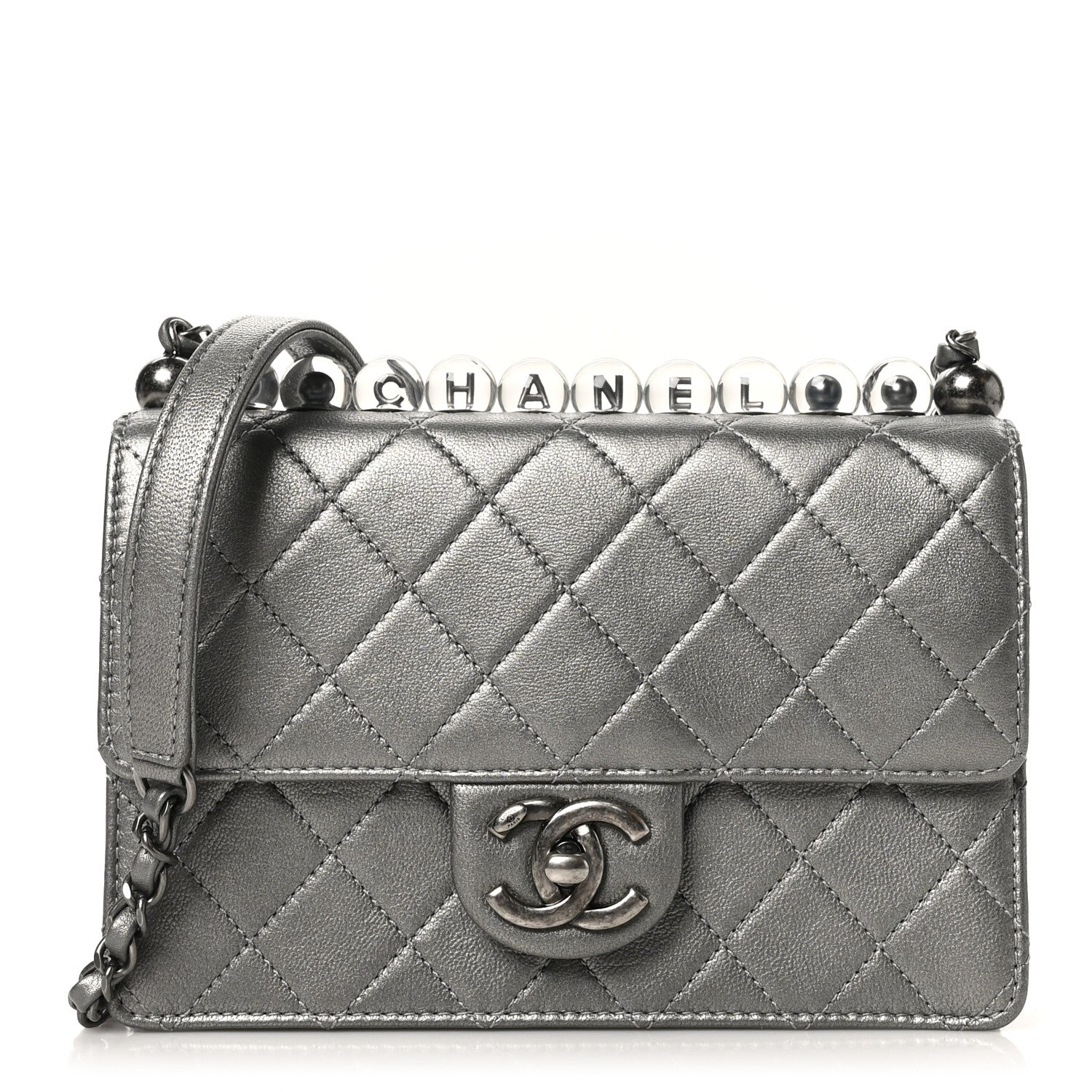 Chanel Metallic Goatskin Quilted Small Chic Pearls Flap Silver 1 of 11