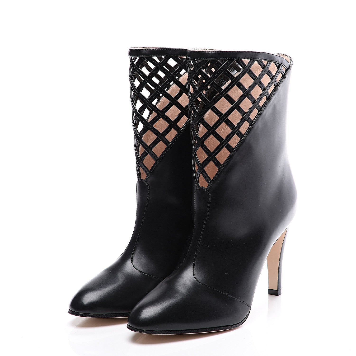 Gucci Plume Calfskin Damir Lattice Cutout Boots 38.5 Black 2 of 11