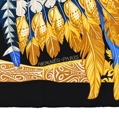 Hermes Silk Danse pacifique Scarf 90 Black Bleu Nuit Gold 3 of 3