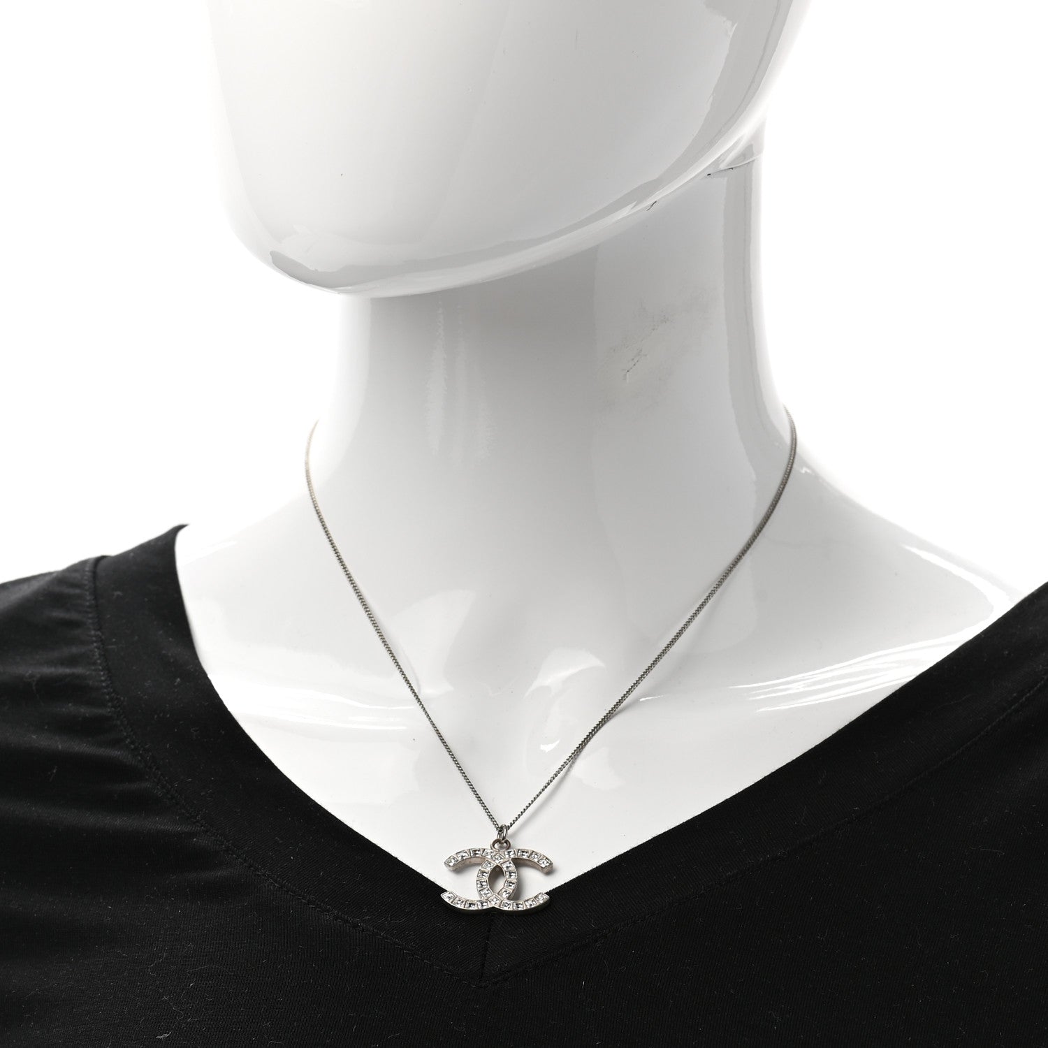 Chanel Baguette Crystal CC Necklace Silver 2 of 6