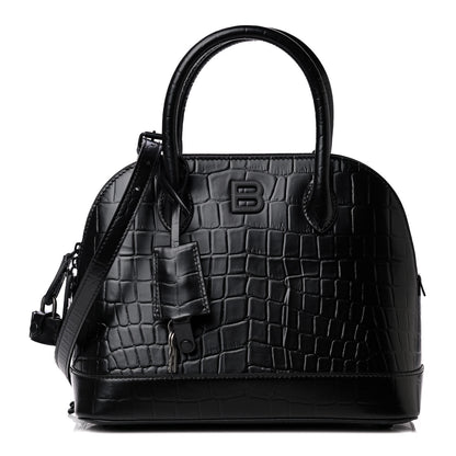 Balenciaga Calfskin Crocodile Embossed S Rivet Ville Top Handle Bag Black 1 of 4