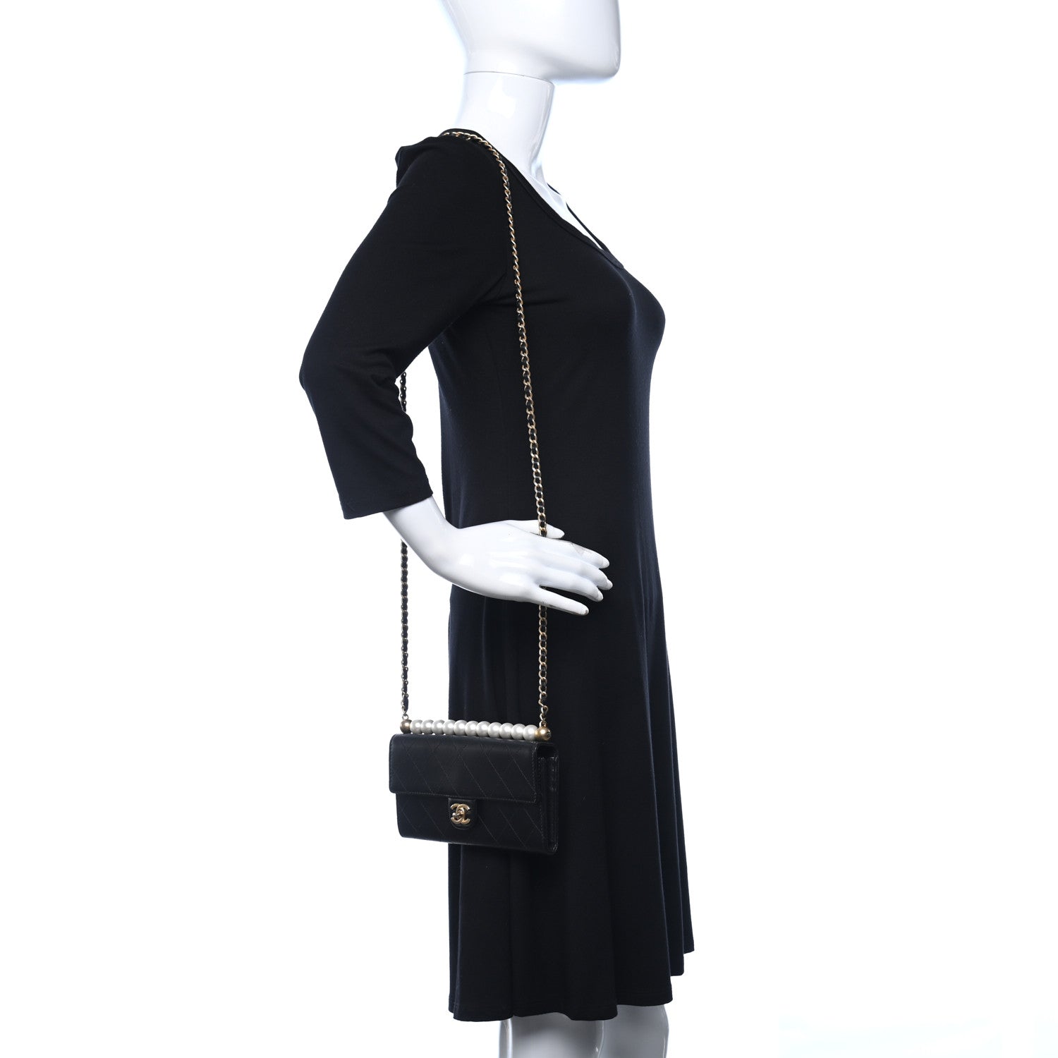 Chanel Goatskin Quilted Chic Pearls Clutch With Chain Black 2 of 10