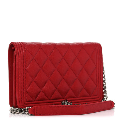 Chanel Caviar Quilted Boy Wallet On Chain WOC Red 3 of 13