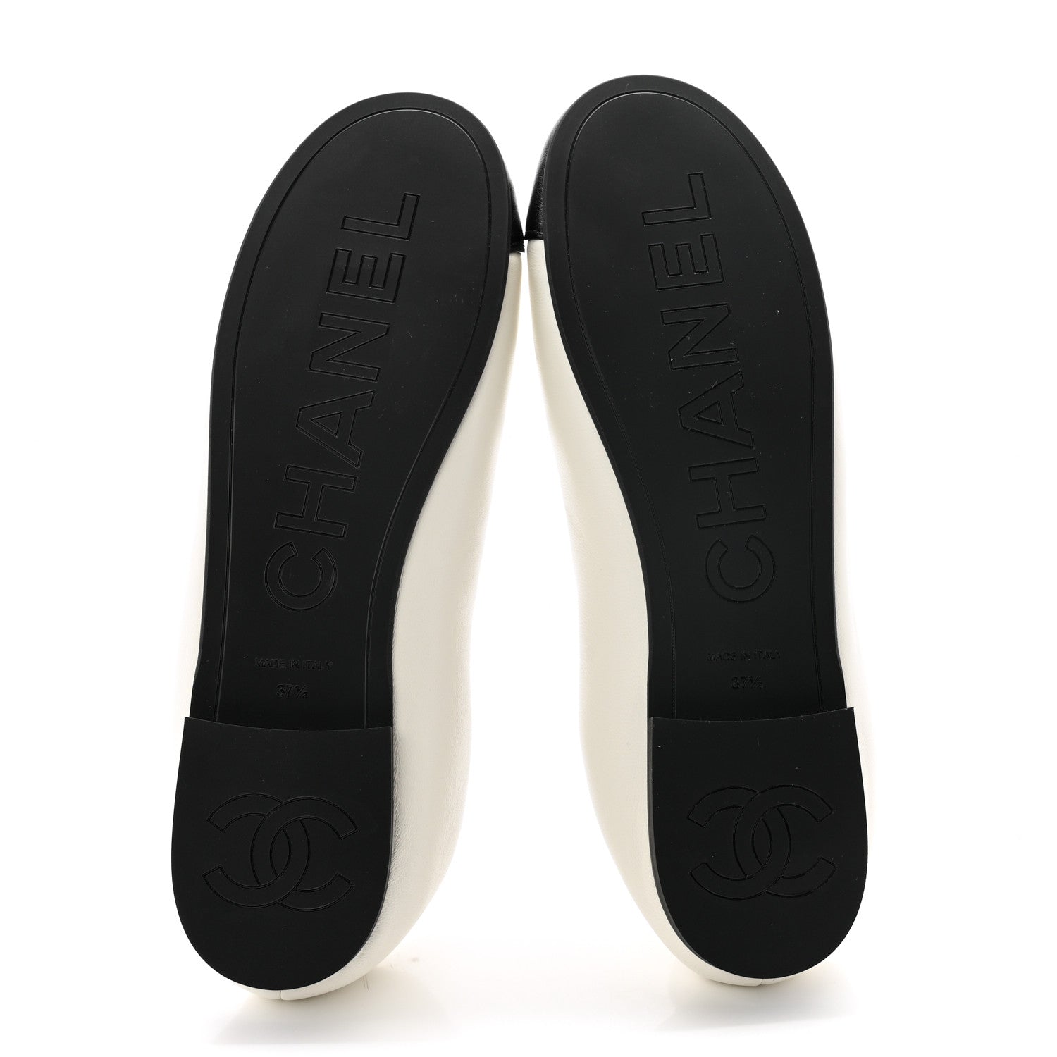Chanel Lambskin Cap Toe CC Ballet Flats 37.5 White Black 5 of 9