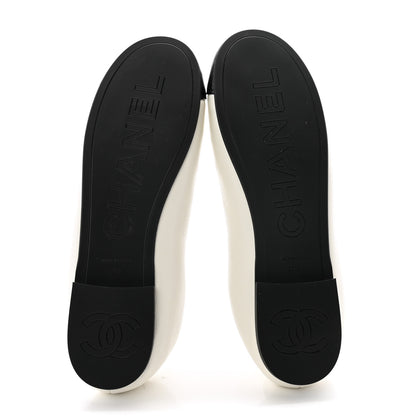 Chanel Lambskin Cap Toe CC Ballet Flats 37.5 White Black 5 of 9