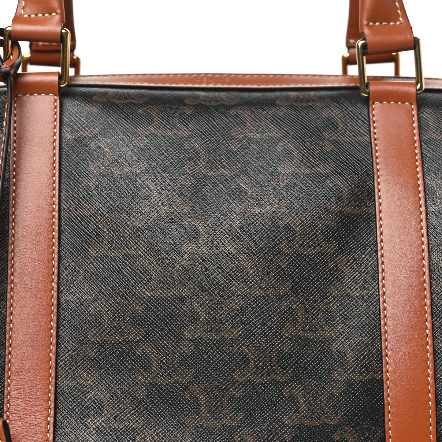 Triomphe Canvas Calfskin Boston Bag Tan