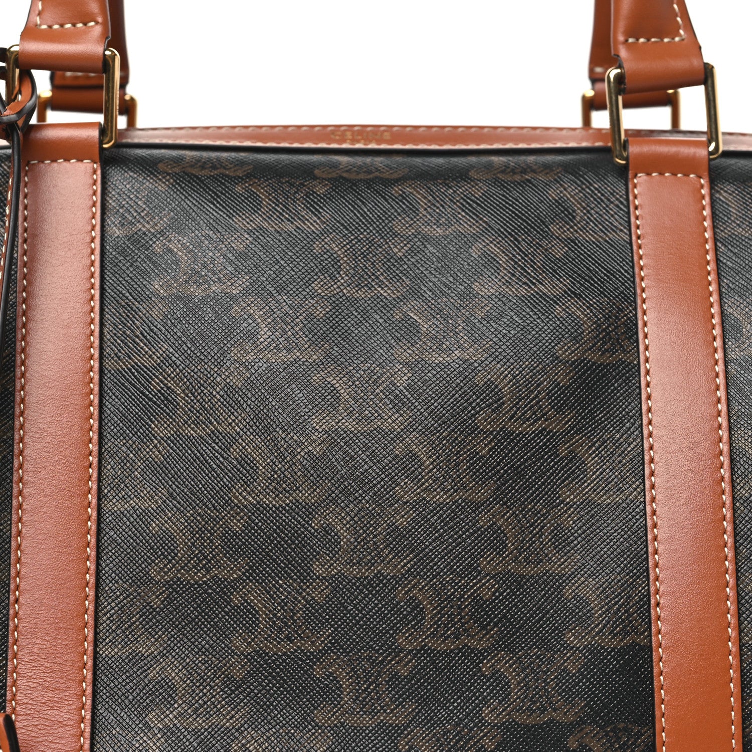 Celine Triomphe Canvas Calfskin Boston Bag Tan 9 of 11