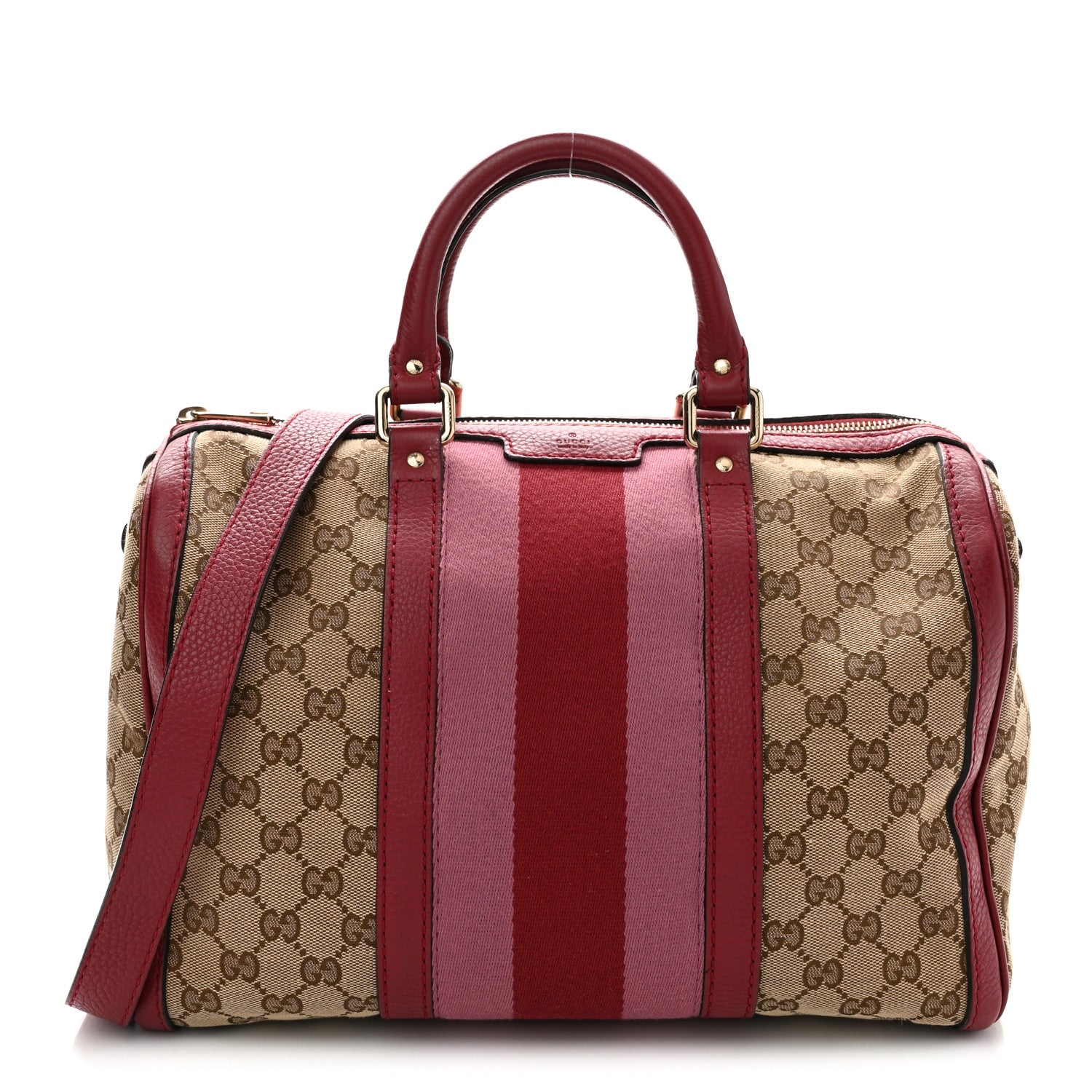 Gucci Monogram Cellarius Calfskin Vintage Web Medium Boston  Beige Ebony Soft Burgundy Peonia Flower 1 of 12