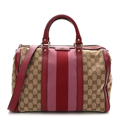 Gucci Monogram Cellarius Calfskin Vintage Web Medium Boston  Beige Ebony Soft Burgundy Peonia Flower 1 of 12