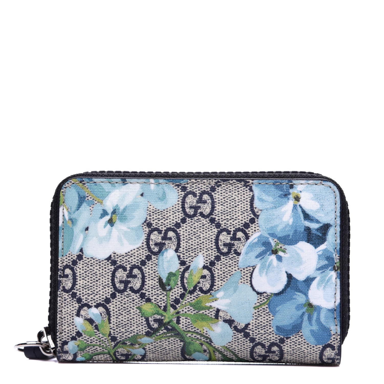 Gucci GG Supreme Monogram Blooms Zip Around Card Case Wallet Beige Blue Navy 1 of 10