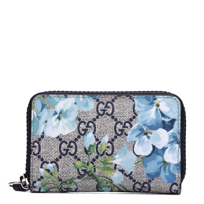 Gucci GG Supreme Monogram Blooms Zip Around Card Case Wallet Beige Blue Navy 1 of 10