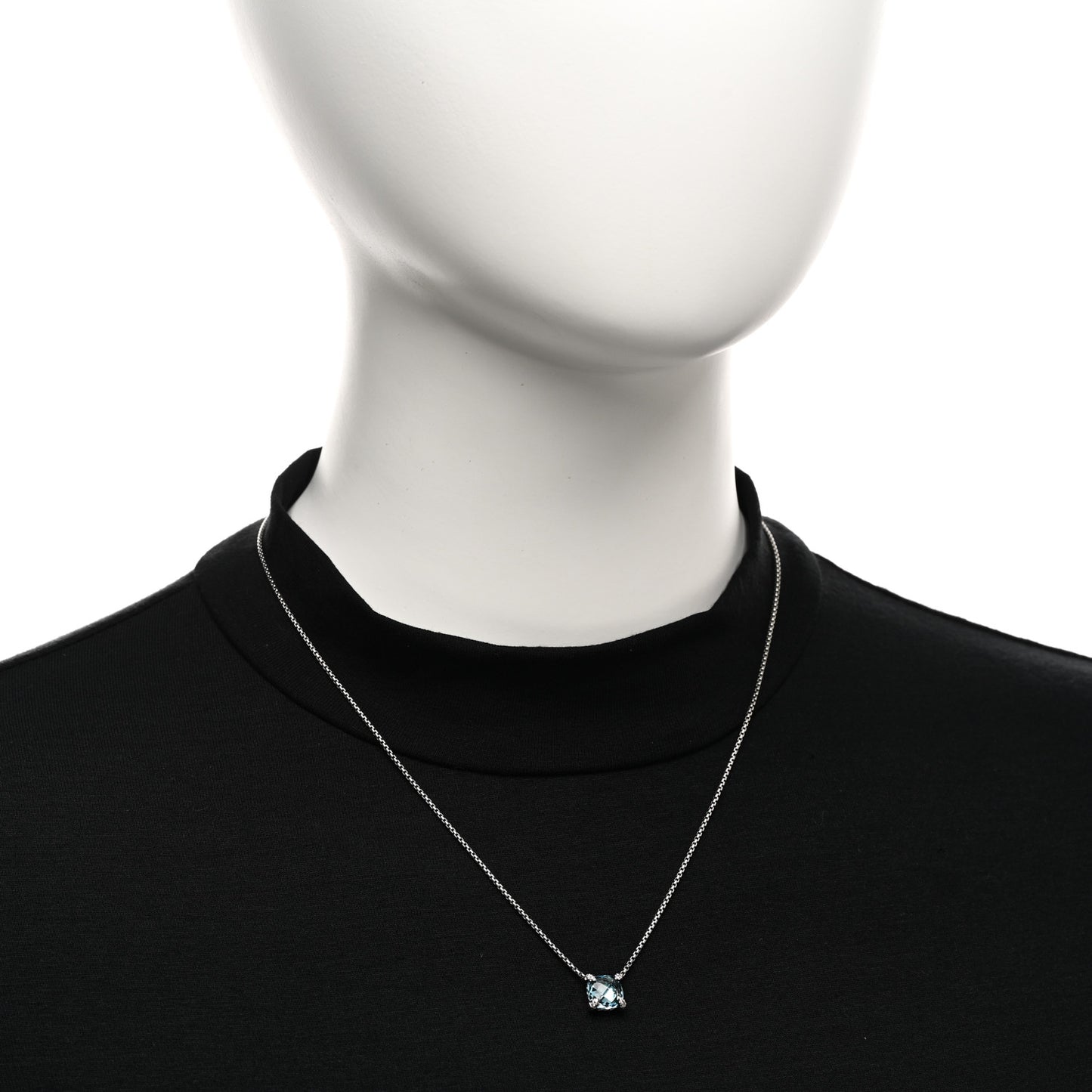 Sterling Silver Diamond Blue Topaz 9mm Petite Chatelaine Pendant Necklace