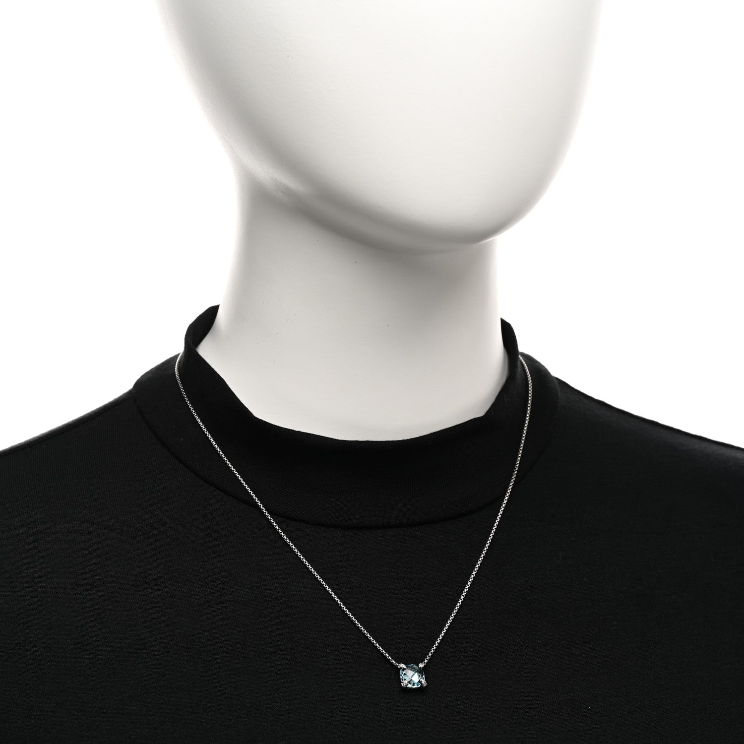 David Yurman Sterling Silver Diamond Blue Topaz 9mm Petite Chatelaine Pendant Necklace 2 of 6