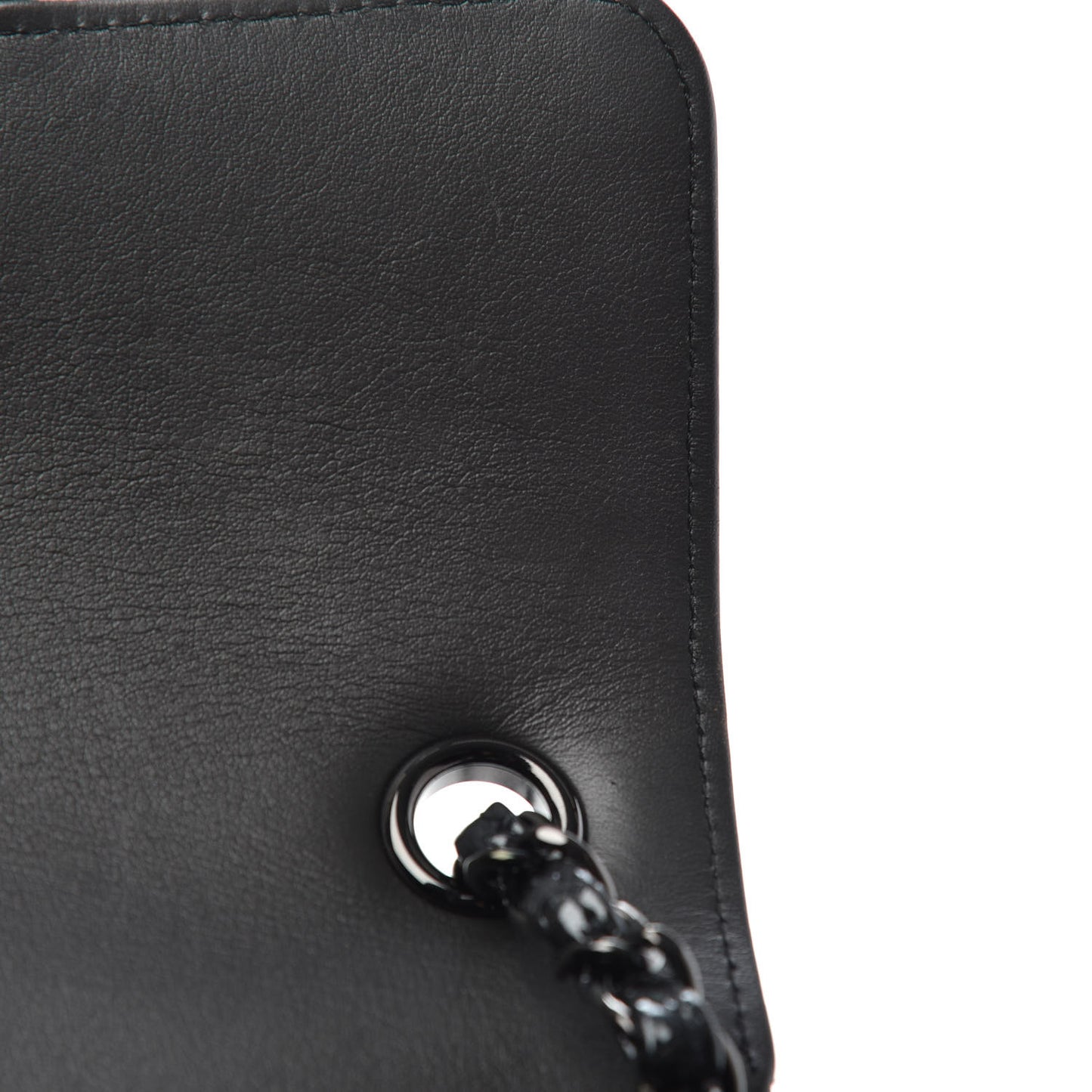 Patent Metallic Crumpled Calfskin Chevron Quilted Mini Rectangular Flap So Black
