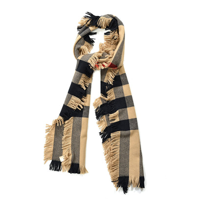 Burberry Wool Half Mega Check Fringe Scarf Camel 1 of 3