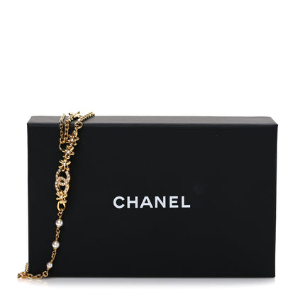 Chanel Pearl Crystal CC Flower Chain Belt 80 32 Gold White 3 of 3