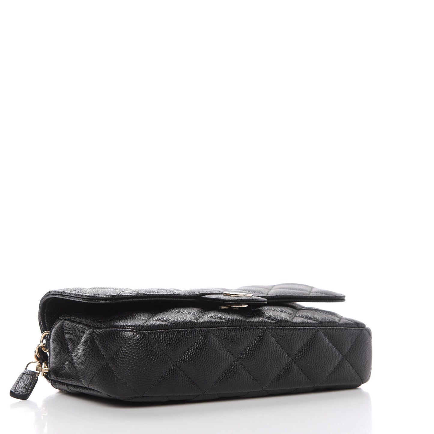 Caviar Quilted Flap Phone Holder With Chain Black