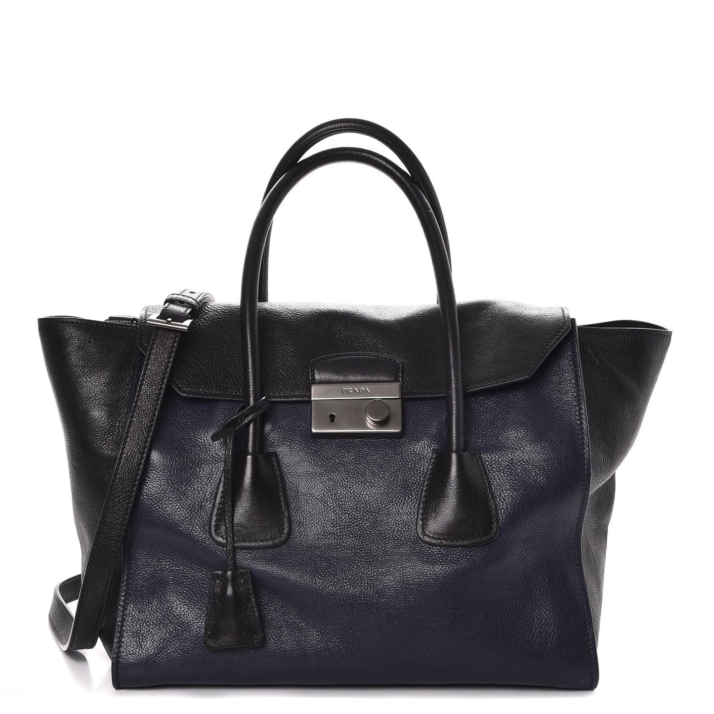 Glace Calfskin Large Twin Pocket Tote Baltico Black
