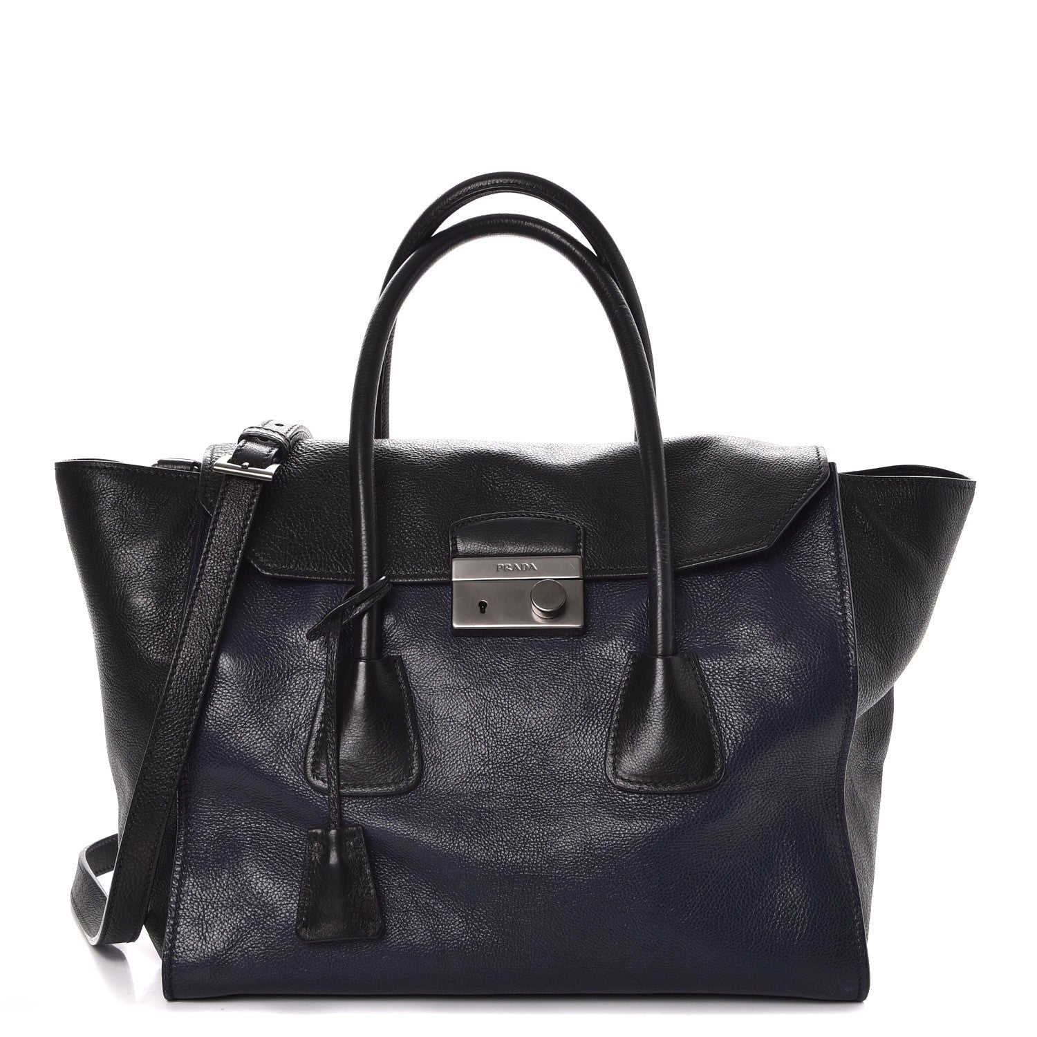 Prada Glace Calfskin Large Twin Pocket Tote Baltico Black 1 of 13
