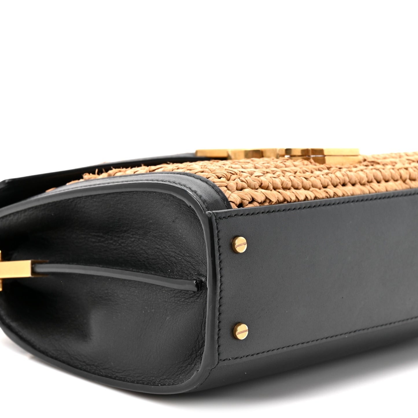 Raffia Calfskin Mini Classic Monogram Cassandra Top Handle Black Natural