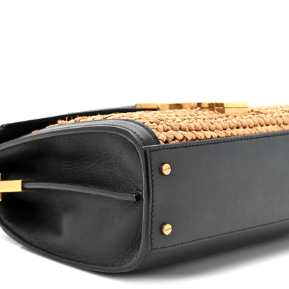 Saint Laurent Raffia Calfskin Mini Classic Monogram Cassandra Top Handle Black Natural 9 of 9