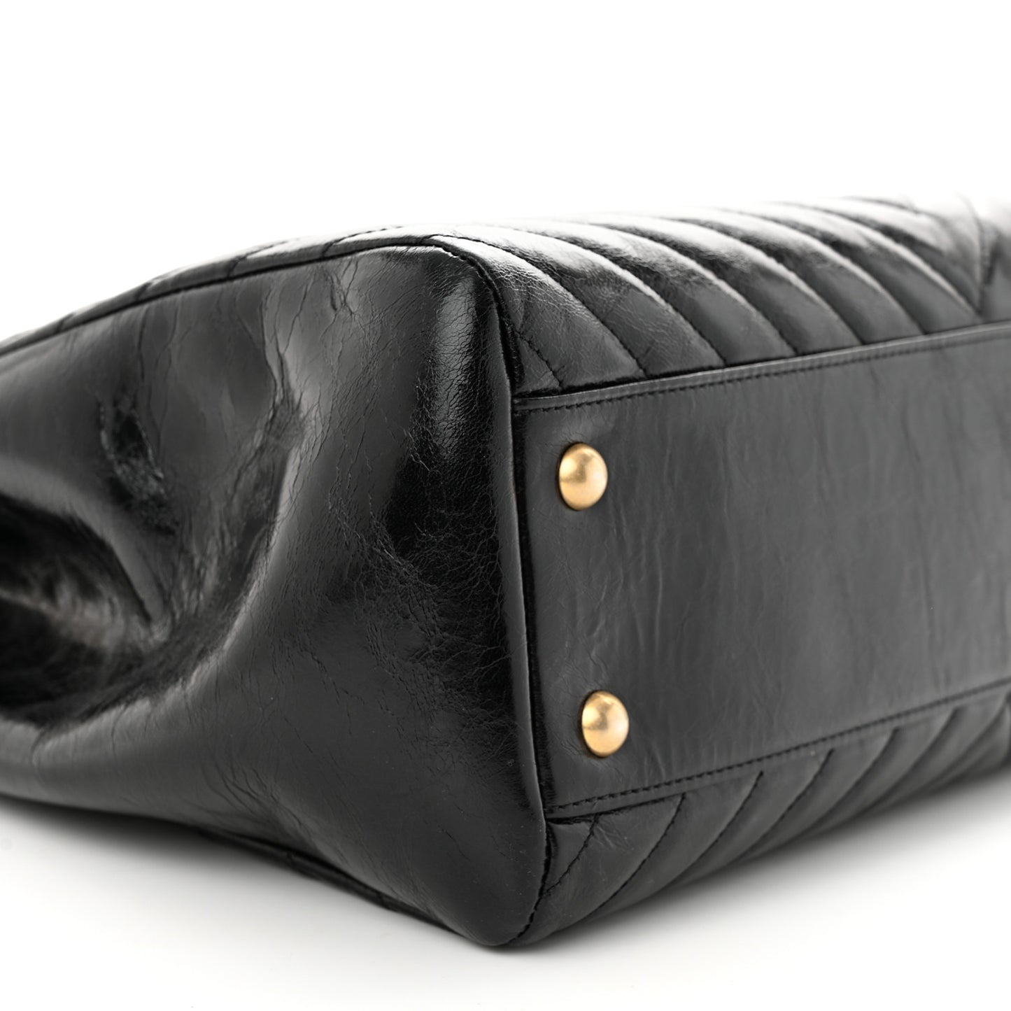 Aged Calfskin Chevron Quilted Shopping Tote Black