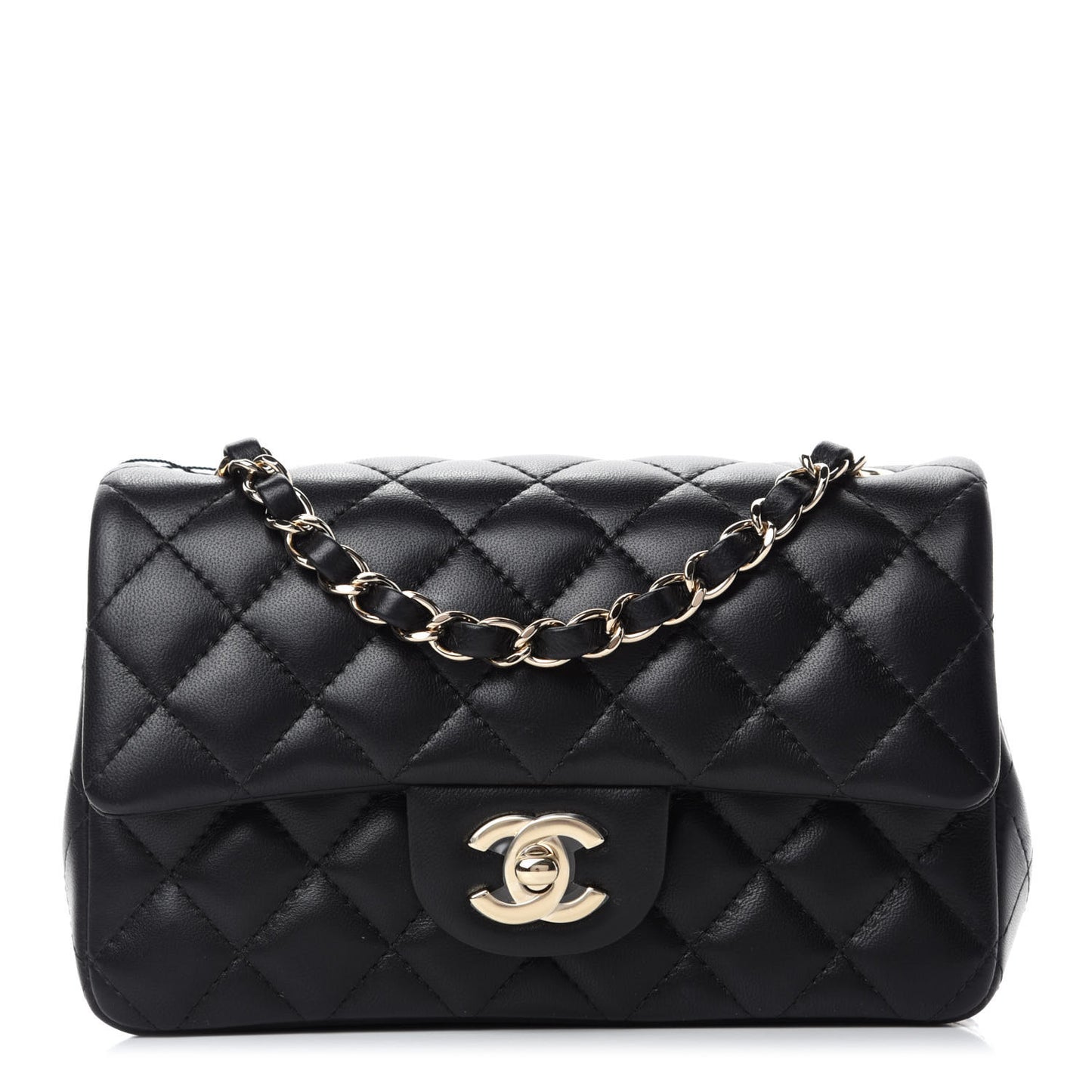 Lambskin Quilted Mini Rectangular Flap Black