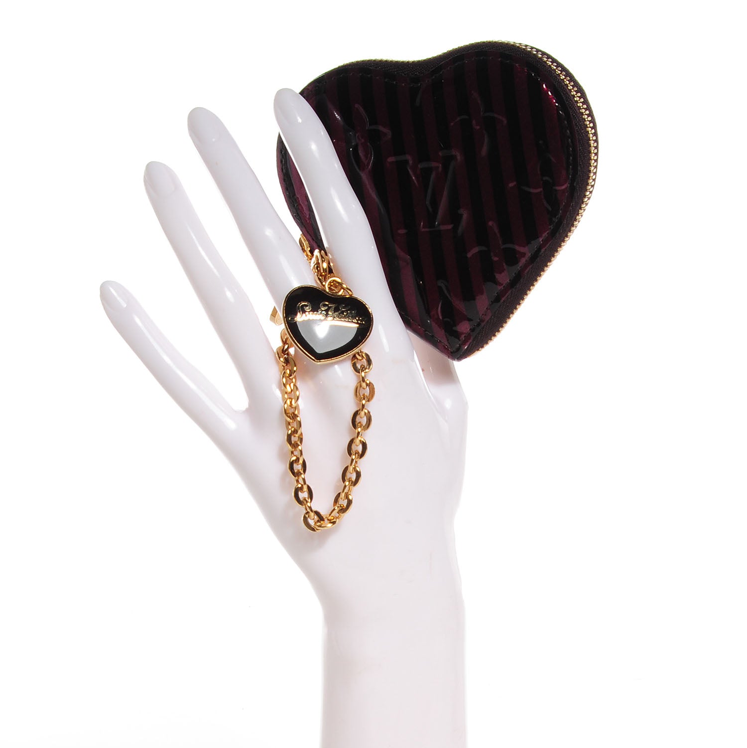 Louis Vuitton Vernis Rayures Coeur Heart Coin Purse Amarante 2 of 8