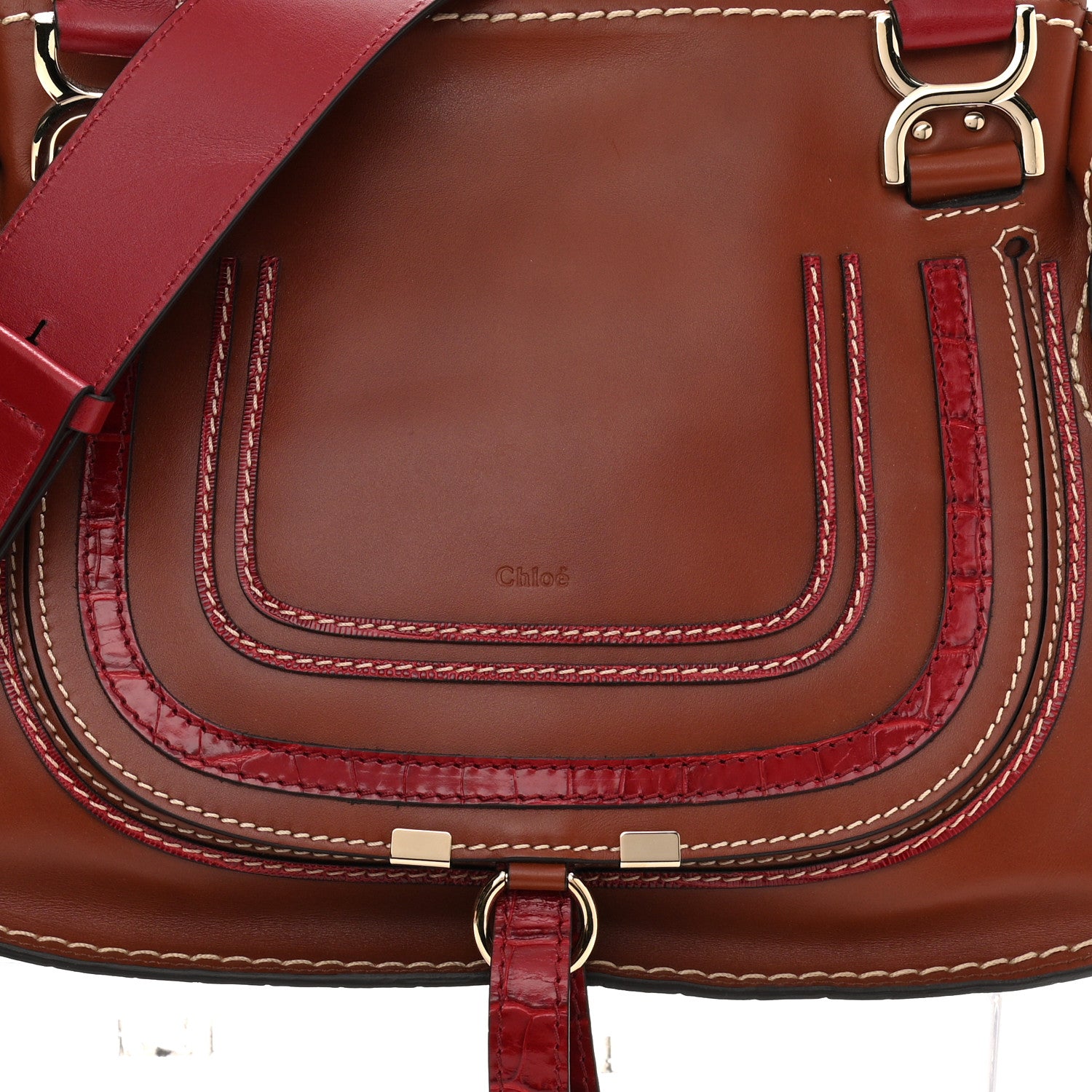 Chloe Calfskin Crocodile Embossed Medium Marcie Satchel Sepia 9 of 11